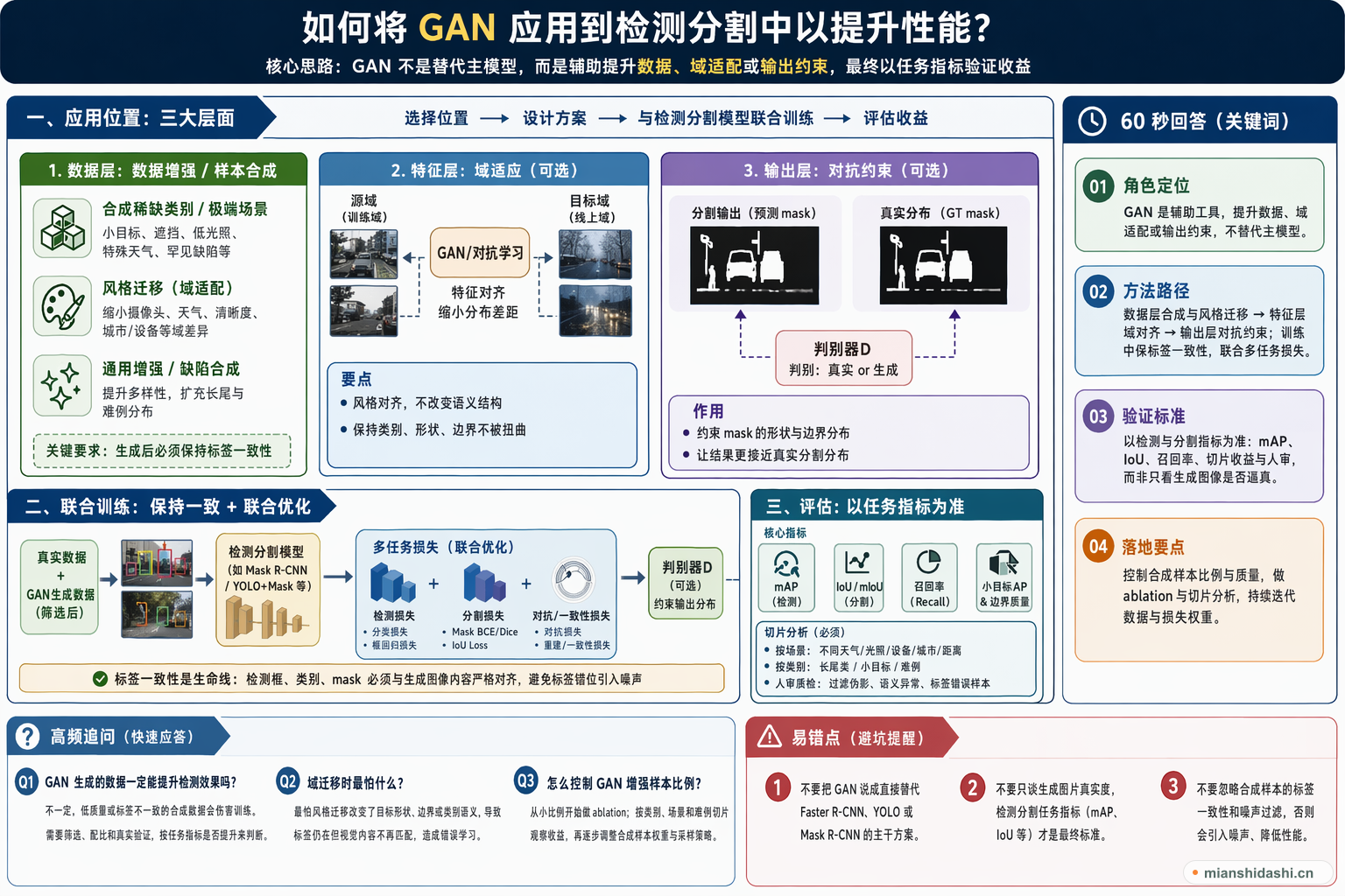 如何将 GAN 应用到检测分割中以提升性能？的结构化图解