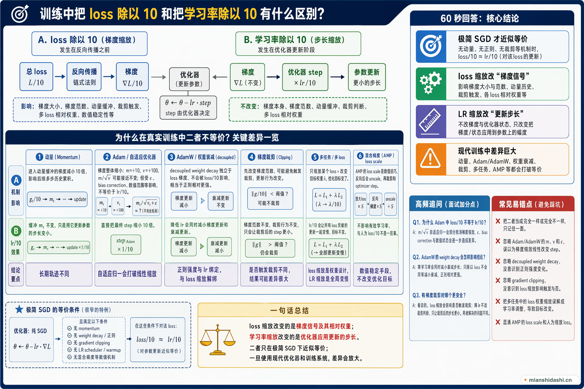 训练中把 loss 除以 10 和把学习率除以 10 有什么区别？的结构化图解
