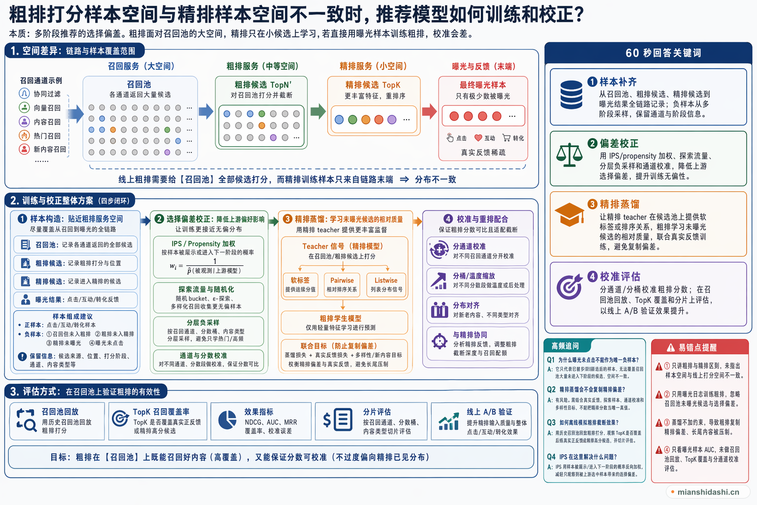 粗排打分样本空间与精排样本空间不一致时，推荐模型如何训练和校正？的结构化图解